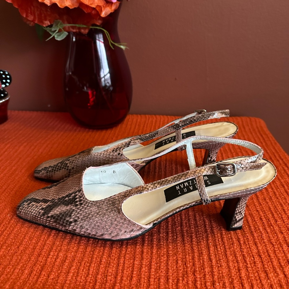 Stuart Weitzman powdery pink and black snake skin Slingback Heels Size 10 B